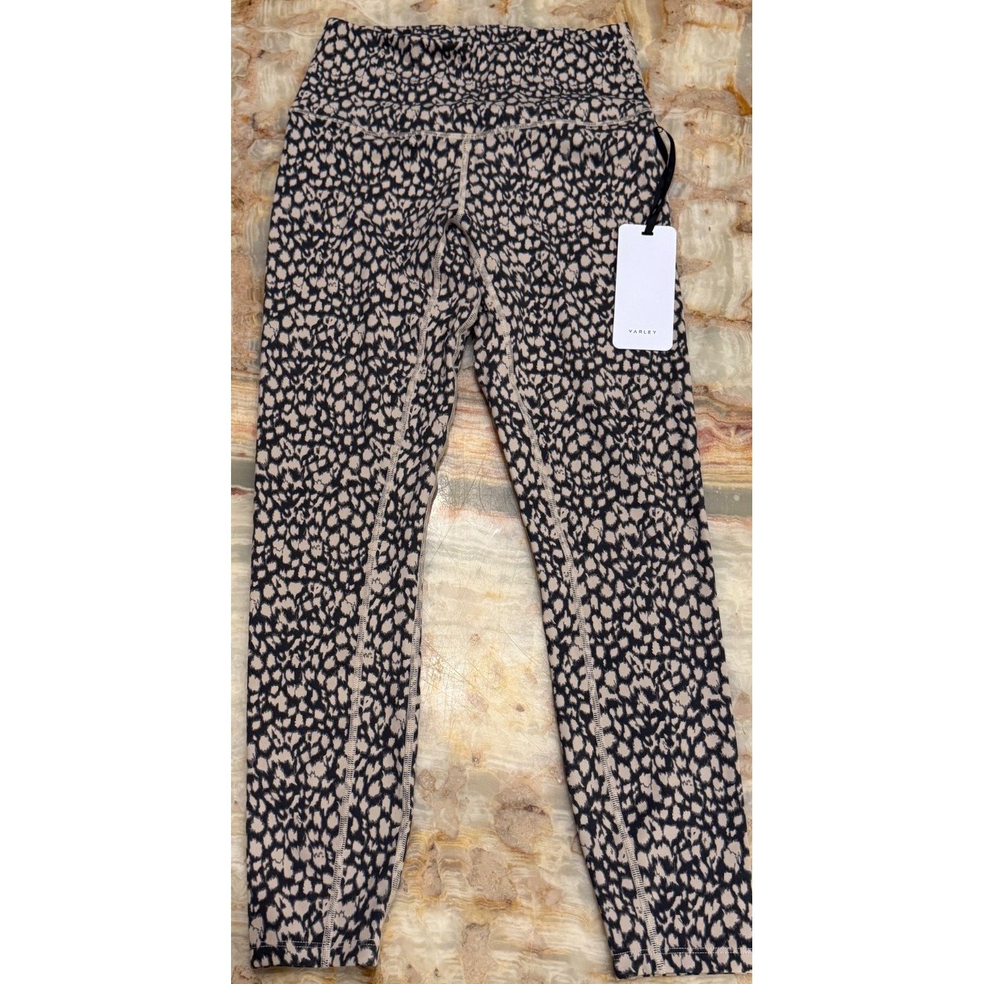 Varley Womens Let's Move High Rise Leggings25 Black Beige Animal Print Small Nwt
